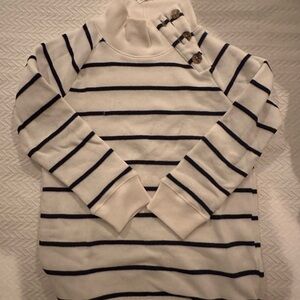Crewcuts White and Black Striped Kids Hoodie with Button Details